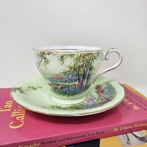 Aynsley Teacup and Saucer Bluebell Pink Gold Rim